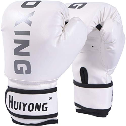 HUINING Kids Boxing Gloves, Kids Training Gloves Punch Mitts MMA Gloves PU Cartoon Sparring Dajn Training Gloves, 6 Oz, for Age 5-12 Years (Boxing White)