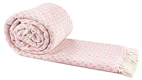 Emma Barclay Casablanca - Scandi Woven Recycled Cotton Chair Sofa Setee Bed Throw Over Blanket in Blush Pink - 50x60 (127x152cm)