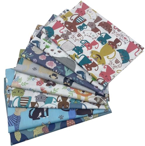 aufodara 8 st. bomullstyg, metervara, tygpaket, 50 x 50 cm, tecknat tryckt tyg, tyger för sömnad, lapptäcke för quiltning, gör-det-själv-hantverk, kvadrater, bomullsduk (Cartoon)