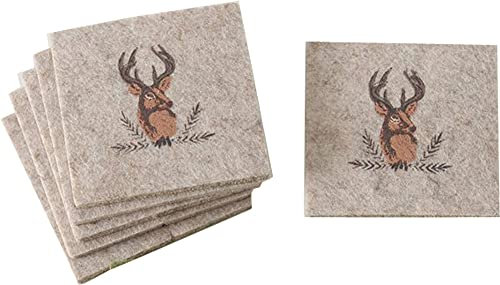 Filzuntersetzer beige 10x10cm Glasuntersetzer Hirsch Rudolf 6 Stück eckig Untersetzer