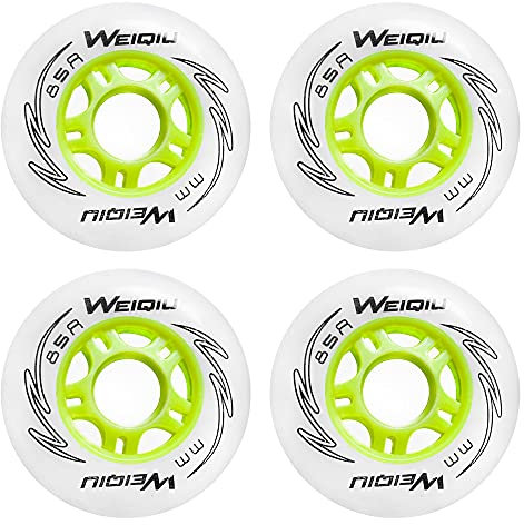 SSCYHT 76mm 80mm Inliner Rollen 4 STK PU Ersatzrad für Erwachsene Inline Skates 80A Hoher Rebound Freistil-Skating im Freien Weißer PU Grüner Kern,76mm