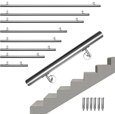 Jopassy Corrimano in acciaio inossidabile, maniglia della scala, corrimano lungo 50cm, 42mm, utilizzato per scale interne ed esterne, incl. con supporto da parete e tappi terminali
