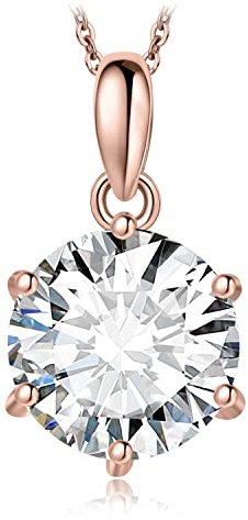JewelryPalace Rundslipat 3Kt Zirkonia Solitärkedjehänge, Smyckesset Med Simulerade Diamanter, Halsband För Damer Silver 925 Halsband För Damer Med Sten, Smycken För Flickor Roséguld 45cm