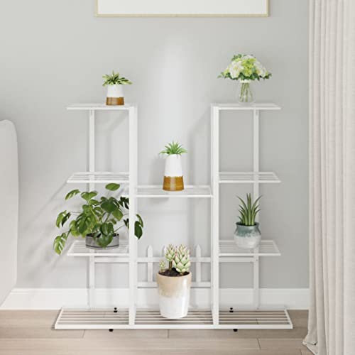 puraday 94,5x25x89 cm Blumenständer Metall Blumenständer Balkon Blumenständer Draußen Blumenregal Outdoor Blumenständer Modern Blumenständer Hoch Pflanzenständer Balkon Weiß Eisen