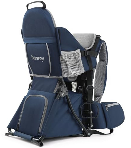 besrey Kraxe Kindertrage mit Aufbewahrungstasche, tragbare Kinderrückentrage für Reise, Kinderkraxe wandern für 6-36 Monate, Tragesitz bis 20 kg, zusammenklappbare (Upgrade Modell Blau)