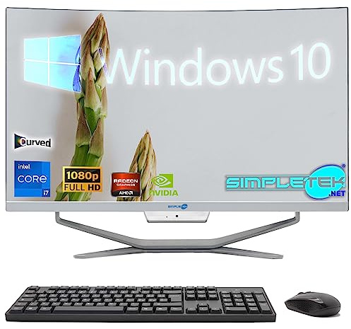 SIMPLETEK - PC tout-en-un avec écran incurvé 24 Core i7 | Carte vidéo Nvidia GT710 de 2 Go | Windows 10 | 16 Go RAM SSD 480 Go | Idéal pour le montage vidéo, les jeux, le travail