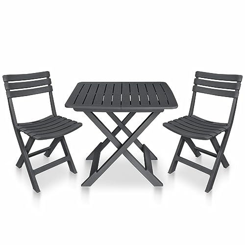 BaraSh 3-TLG. Bistro-Set BalkonmöBel Set Bistroset Balkonset Gartengarnitur Sitzgruppe Bistrosets Balkon MöBel Klappbar Kunststoff Anthrazit