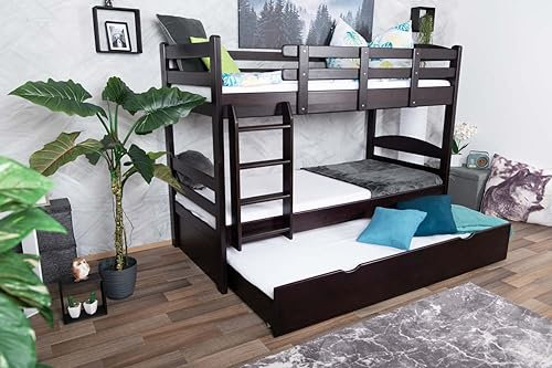 Etagenbett/Stockbett 90 x 200 cm Easy Premium Line K17/n inkl. Liegeplatz und 2 Abdeckblenden, Buche Massivholz Schokobraun lackiert, teilbar