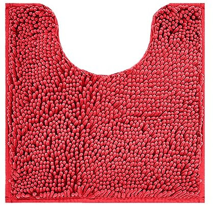Reyox Chenille Badematte mit WC Ausschnitt, rutschfest Waschbar Badezimmerteppich, Weicher Absorbierende WC Vorleger, Toilettenteppich in U-Form Rot