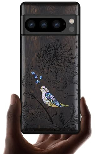 Carveit Handcrafted Case for Pixel 8 Pro (Flowers and Bird-Blackwood)