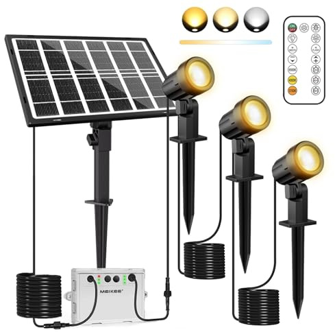 MEIKEE Spot Solaire Extérieur 3 en 1 Lampe Solaire Jardin avec Télécommande, étanche IP66, 3 Modes, Couleur et Luminosité Réglables, 5000mAh, Lumière LED Solaire pour Jardin, Pelouse, Chemin