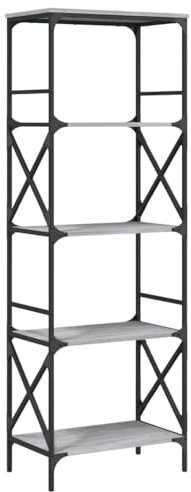 vidaXL Bücherregal, Bücherschrank mit 5 Böden, Regal mit verstellbaren Beinen, Standregal Aktenregal Büroregal, Grau Sonoma Holzwerkstoff