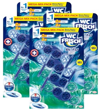 WC FRISCH Kraft Aktiv Blauspüler Mix Chlor + Ozeanfrische, 4er Pack (8x50g), WC Reiniger für Reinigung bei jeder Spülung, 50% Anti-Kalk Effekt