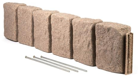 Beuta Landscape Edging | Garden Edging Border | Faux Stone Block XL for Lawn Edging, Flower Beds & Yard Edging – 1 Pack | Each Section Has 6 Blocks 48 L x 4 W x 9.5 H | 3 Spikes | Sandstone
