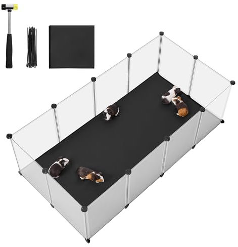 SONGMICS Kleintiergehege mit Bodenplatten, Laufstall mit Abnehmbarer und wasserfester Unterlage, Gehege für Hamster, Kaninchen, Meerschweinchen, 143 x 73 x 46 cm, weiß LPC012W01