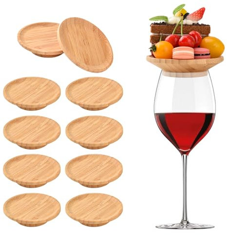 MGYHWJA 10 Pcs Wine Glass Charcuterie Topper, Bamboo Wine Glass Board Topper Coasters, Prevent Red Wine from Splashing for Appetizer Plates Desserts, Family Gatherings, Restaurants, Bars