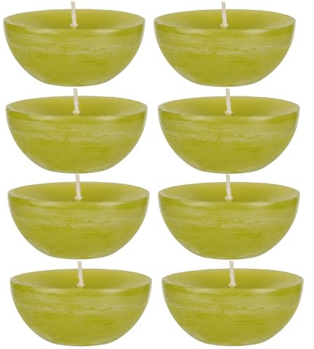 DecoLite: Maxi XL-Schwimmkerzen Rustik Set - 8 Kerzen, Ø 8 cm - 7 Std. lange Brenndauer - Schwimmlicht, extra gross, indoor outdoor Gartendeko Wasserkerzen (Limone)