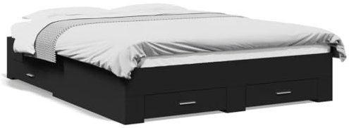 IKAYAA Bett 140x200 mit schubladen Holz Bettgestelle mit Lattenrost und 4 Schubladen Holzbett Doppelbett Stauraumbett jugendbett Gästebett-Schwarz-140 x 200 cm