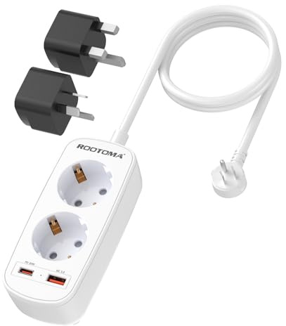 Steckdosenadapter USA/UK/AUS 2-Fach mit PD20W USB Schnellladung | Reiseadapter Weltweit, 1,5M Travel Adapter für USA, Kanada, Thailand, England, Australien, China, Neuseeland