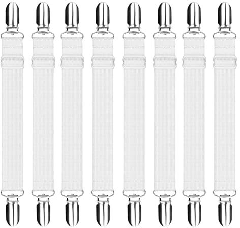 FORYNXHWIN Bettlakenspanner Verstellbar, 8 Stück (35cm -130cm) Elastische Bettlakenspanner, Weiß Lakenspanner mit Metallclips, Matratzenspanner für Bettlaken, Matratze, Sofa, Bügelbrett