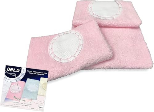 Tex family Set Asciugamani Spugna Tela Aida ricamati con iniziali Punto Croce 1+1 con OBLÒ Viso E OSPITE Complete di Sacco WASHY - Rosa