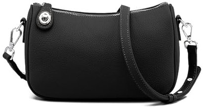 MoreFarther Umhängetaschen für Damen, echtes Leder, Umhängetasche, große Kapazität, Handtaschen mit Riemen, Schwarz, Small