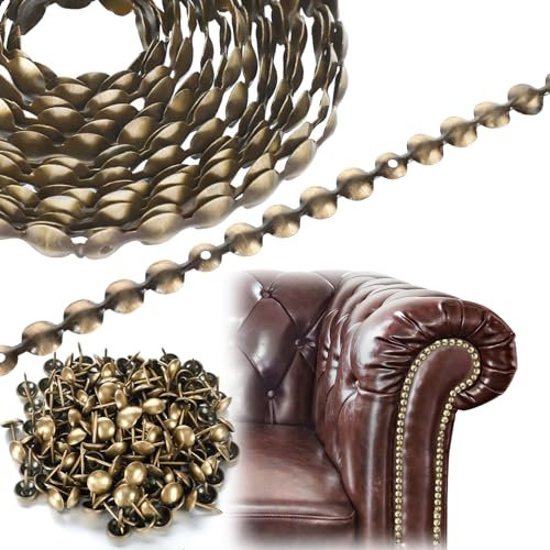 Marsui 32.8ft D11mm Upholstery Tack Strip Upholstery Tacks for Furniture Decorative Nail Strips Antique Plated Nailhead Trims Furniture Sofa Decorative Nail Tool for Couch Chair Sofa(Brass)
