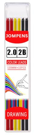 JOMPENS 2,0 mm, 2B mehrfarbige dicke Holzbearbeitungs-Bleistiftmine, mechanische Struktur, solide Bleistiftmine zum Zeichnen, Holzbearbeitung, Markierungsbleistiftmine (3 Farben (rot, gelb, schwarz))