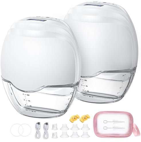 Electric Breast Pump Wearable, Discreet Hands Free Portable for Mom, 3 Modes 12 Levels, BPA Free, Fit in Bra, Travel, Office, Home Breastfeeding, Double
