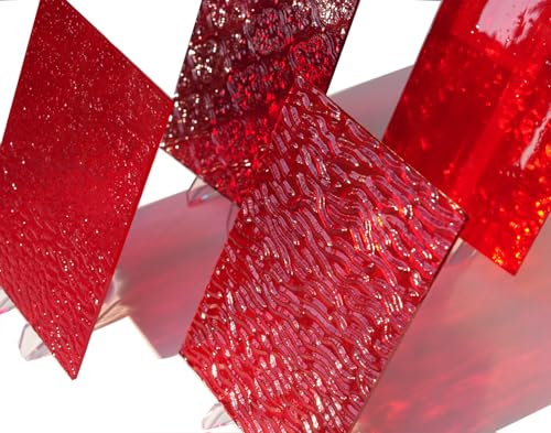 CHICSHIS 4 Sheet Vibrant Stained Glass Sheets for DIY Crafts, 4x6 inch Colored Textured Cathedral Glass for Mosaic Tile Art Crafts,Red
