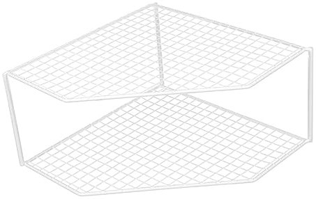 GALPADA Kitchen Pan Rack Corner Shelf Stand Double Tiered Table Top Organizer Draining Grid Enhanced Height 18cm White Iron Pot Rack for Home Sink Cabinet Storage