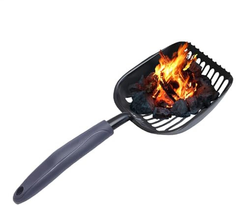 Kaminschaufel Werkzeug - Metall Kamin Aschesieb | Gusseisen Holzofen Asche Entfernung Schaufel | Schwarzer Stahl Kaminschaufel mit ergonomischem Griff | Extra breite Metallkohle ideal für Kamin