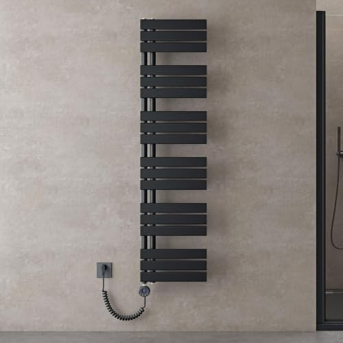 doporro Scaldasalviette Elettrico 159x40 cm 1000 W con Termostato e Timer | Colore Nero, Acciaio al Carbonio, Temperatura Regolabile, Montaggio a Parete, Funzione Portasciugamani, Componenti Regolabili