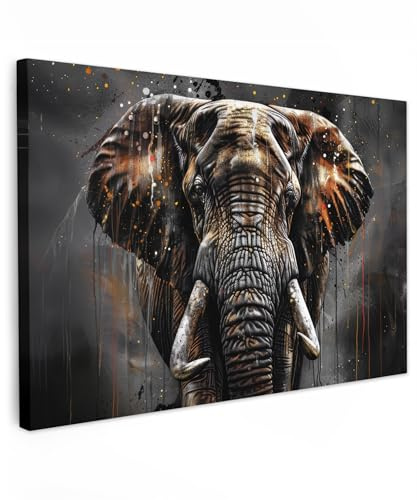 MuchoWow© Leinwandbild Groß XXL Dekoration Wohnzimmer Bilder Pictures Wall | 120x80 cm - Decoration Living Room Wohnungs Deko Moderne Bild Elefant - Aquarell - Wildtiere - Luxus