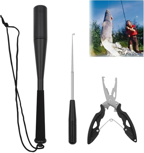 Kettion 3 Sets Fishing Fischtöter Angelzange Hakenlöser Totschläger Angeln Zange Sprengringzange Fischbetäuber Klein Set Knüppel Fisch Splitringzange Edelstahl Angeln Hecht Angelschere