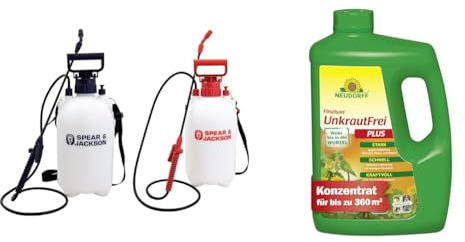 Spear & Jackson Drucksprüher, 5l, Doppelpack+Neudorff Finalsan UnkrautFrei Plus Konzentrat, kraftvoller Unkrautvernichter, der bis in die Wurzel wirkt. Schnell wirkender Unkraut Entferner 1x 2l