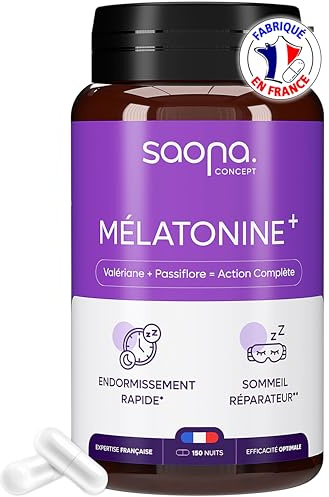 Complément Alimentaire Sommeil - Mélatonine 1,9 mg + Valériane & Passiflore | Endormissement Rapide - Sommeil réparateur | 150 nuits (gélules) | Fabriqué en France