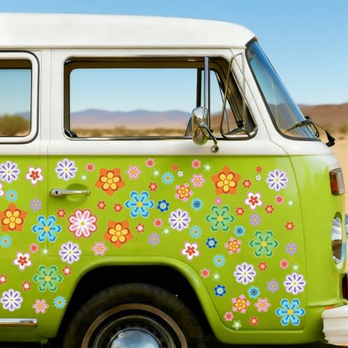 CUTHOLLOW Autocollants Fleurs Voiture, 16 Feuilles 296 Stickers Vitre | Motifs floraux amovibles sans colle, parfaits pour vitres, rétroviseurs, camions, SUV et décoration automobile