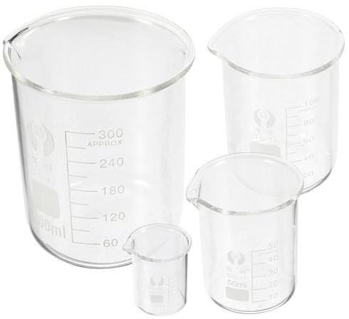 TOYANDONA 4 piezas Vasos Medidores de Vidrio Borosilicato Resistente al Calor con Vertedor Capacidad para Experimentos de Química y Laboratorio Reutilizables y Fáciles de Limpiar