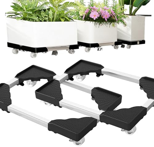 Cioquli 2PCS Pflanzenroller Rund Ø 42-53cm, Rollbrett Pflanzen bis 200 KG | Blumenroller Rechteck mit 360° Drehbare Rädern, PC Ständer für Große Pflanzgefäße im Innen und Außenbereich