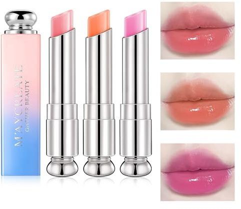Flintronic 3pcs Lapiz Labial Cambio de Color, Lápiz Labial con Cambio de Temperatura, Barra de Labios Hidratante, Labial con PH Adaptable, Larga Duracion