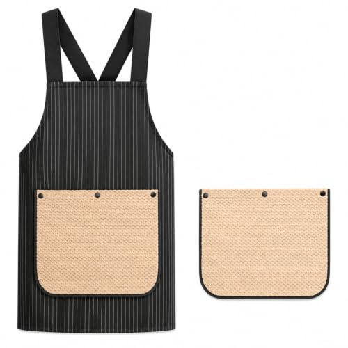 AgagaQx Grembiule Cucina Uomo Impermeabile, Grembiule Barbecue con Asciugamano Rimovibile, Grembiuli Cuoco Professionale con Tasche, Grembiuli Nero Cameriere Donna per Bar Ristorante Chef Barista