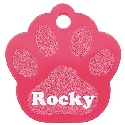 GRAVURZEILE Aluminium Hundemarke mit Gravur - Großes Pfoten Motiv - Personalisiert mir Namen, Symbol & Telefonnummer - wählbare Farbe - für Hunde & Katzen - Größe 3,4 x 3,5 cm - Farbe: Rot
