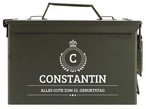 Herz & Heim® Originale Munitionskiste aus amerikanischem Gebrauch mit Aufdruck - Maße 30 x 19 x 15,5 cm Monogramm