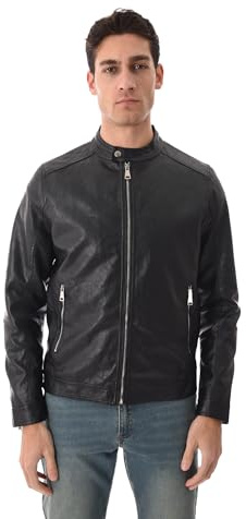 Ciabalù Giubbotto Uomo Simil Pelle Primaverile Slim Fit Nero Giacca Biker Ecopelle Zip Collo Coreana Bottoni Pressione Tasche con Zip Casual Moto Uomo
