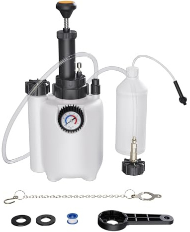 X-UP 3L Bremsenentlüftungsgerät mit 1L Auffangbehälter, Manuelles Bremsflüssigkeitswechselgerät mit Manometer, E20 (Ø45 mm) & Universal-Adapter, EIN-Mann Bremsenentlüfter für europäische Fahrzeuge