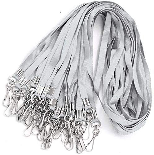 Bird Fiy Gray Bulk Lanyards for Id Badges Nylon Neck Flat Lanyard for ID Name Badge Holder/Name Tag (Gray, 50Pcs)