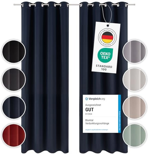 Blumtal Verdunklungsvorhänge 2er Set - Thermovorhang Hitzeschutz - Vorhang Blickdicht mit Ösen - Gardinenschals mit Schlaufen - Thermovorhang - Gardinen 295x140cm - Thermo Vorhänge - Vorhang Blau