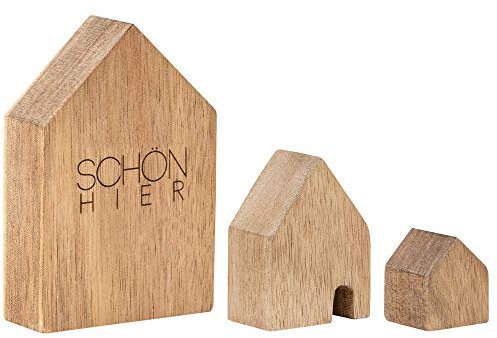 Räder Living Holzhäuser Set groß Schön Hier aus Akazienholz in der Farbe Braun mit Schriftzug, Maße: 9,5 x 6,5 x 2,5 cm, 90115