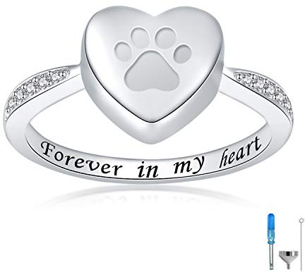 Bague funéraire en argent sterling 925 en forme de cœur pour animal de compagnie, chien, chat, souvenir, petit bijou commémoratif Forever in My Heart avec empreintes de pattes, 9, Métal, Zircone